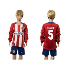 Atletico Madrid #5 Tiago Home Long Sleeves Kid Soccer Club Jersey