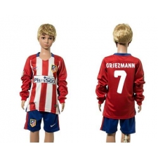 Atletico Madrid #7 Griezmann Home Long Sleeves Kid Soccer Club Jersey