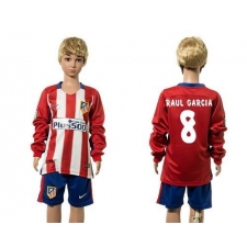 Atletico Madrid #8 Raul Garcia Home Long Sleeves Kid Soccer Club Jersey