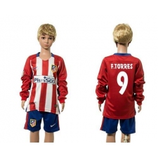 Atletico Madrid #9 F.Torres Home Long Sleeves Kid Soccer Club Jersey