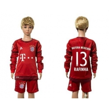 Bayern Munchen #13 Rafinha Home Long Sleeves Kid Soccer Club Jersey