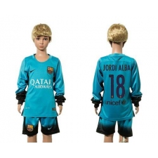 Barcelona #18 Jordi Alba SEC Away Long Sleeves Kid Soccer Club Jersey
