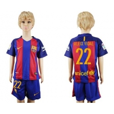 Barcelona #22 Aleix Vidal Home Kid Soccer Club Jersey