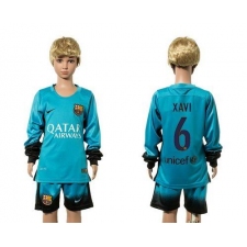 Barcelona #6 Xavi SEC Away Long Sleeves Kid Soccer Club Jersey