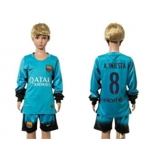 Barcelona #8 A.Iniesta SEC Away Long Sleeves Kid Soccer Club Jersey