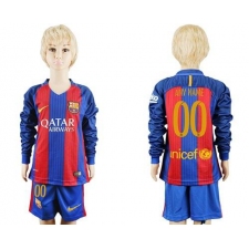 Barcelona Personalized Home Long Sleeves Kid Soccer Club Jersey