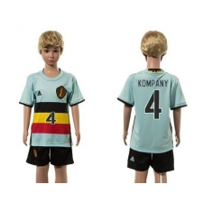 Belgium #4 Kompany Away Kid Soccer Country Jersey
