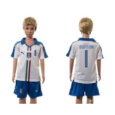 Italy #1 Buffon White Away Kid Soccer Country Jersey