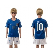 Italy #10 Totti Blue Home Kid Soccer Country Jersey