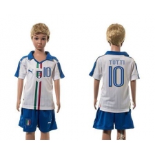Italy #10 Totti White Away Kid Soccer Country Jersey