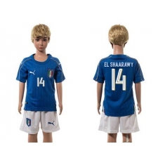 Italy #14 EL Shaarawy Blue Home Kid Soccer Country Jersey