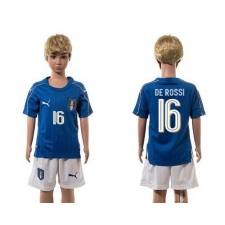 Italy #16 De Rossi Blue Home Kid Soccer Country Jersey