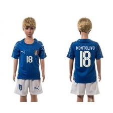 Italy #18 Montolivo Blue Home Kid Soccer Country Jersey