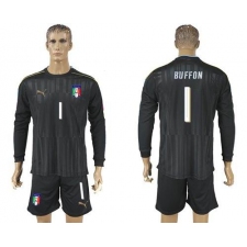 Italy #1 Buffon Black Long Sleeves Goalkeeper Soccer Country Jersey