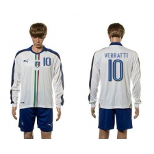 Italy #10 Verratti White Away Long Sleeves Soccer Country Jersey