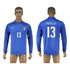 Italy #13 Padelli Blue Home Long Sleeves Soccer Country Jersey