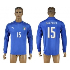 Italy #15 Barzagli Blue Home Long Sleeves Soccer Country Jersey