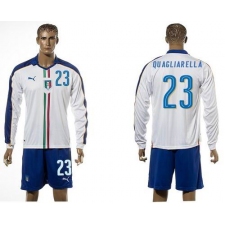 Italy #23 Quagliarella White Away Long Sleeves Soccer Country Jersey