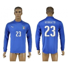 Italy #23 Verratti Blue Home Long Sleeves Soccer Country Jersey