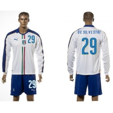Italy #29 De Silvestri White Away Long Sleeves Soccer Country Jersey