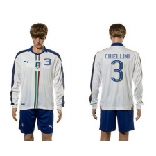 Italy #3 Chiellini White Away Long Sleeves Soccer Country Jersey