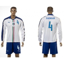 Italy #4 Darmain White Away Long Sleeves Soccer Country Jersey