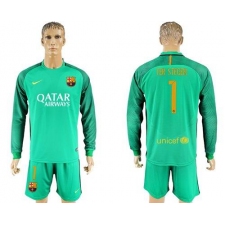 Barcelona #1 Ter Stegen Green Goalkeeper Long Sleeves Soccer Club Jersey