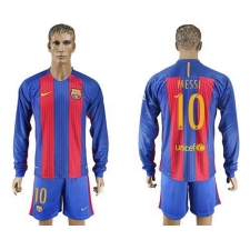 Barcelona #10 Messi Home Long Sleeves Soccer Club Jersey