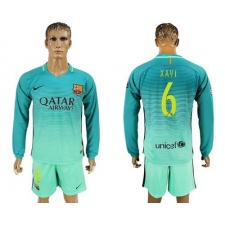 Barcelona #6 Xavi Sec Away Long Sleeves Soccer Club Jersey
