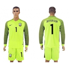 Brazil #1 Jefferson Green Long Sleeves Goalkeeper Soccer Country Jersey
