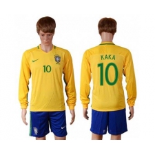 Brazil #10 Kaka Home Long Sleeves Soccer Country Jersey