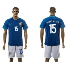 Brazil #15 Daniel Alves Away Soccer Country Jersey