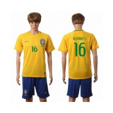 Brazil #16 Ramires Home Soccer Country Jersey