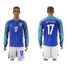Brazil #17 Gustavo Away Long Sleeves Soccer Country Jersey