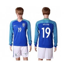 Brazil #19 Willian Away Long Sleeves Soccer Country Jersey