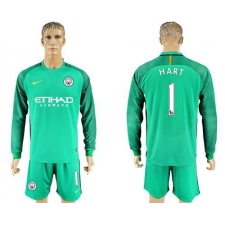 Manchester United #1 Hart Green Goalkeeper Long Sleeves Soccer Club Jersey