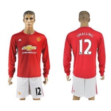 Manchester United #12 Smalling Red Home Long Sleeves Soccer Club Jersey