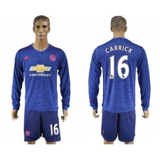 Manchester United #16 Carrick Away Long Sleeves Soccer Club Jersey