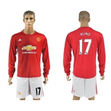 Manchester United #17 Blind Red Home Long Sleeves Soccer Club Jersey