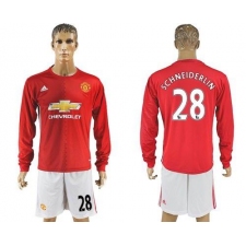 Manchester United #28 Schneiderlin Red Home Long Sleeves Soccer Club Jersey