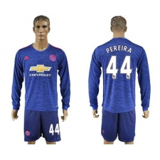 Manchester United #44 Pereira Away Long Sleeves Soccer Club Jersey