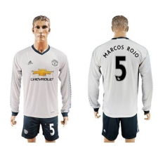 Manchester United #5 Marcos Rojo Sec Away Long Sleeves Soccer Club Jersey