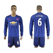 Manchester United #6 Evans Away Long Sleeves Soccer Club Jersey