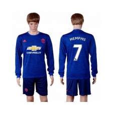 Manchester United #7 Memphis Away Long Sleeves Soccer Club Jersey