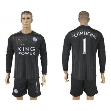 Leicester City #1 Schmeichel Black Long Sleeves Goalkeeper Soccer Club Jersey