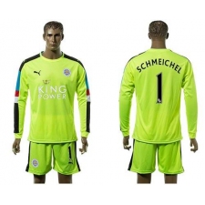 Leicester City #1 Schmeichel Green Long Sleeves Goalkeeper Soccer Club Jersey