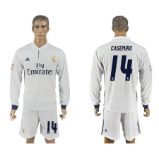 Real Madrid #14 Casemiro White Home Long Sleeves Soccer Club Jersey