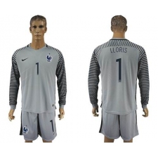 France #1 LLORIS Grey Goalkeeper Long Sleeves Soccer Country Jersey