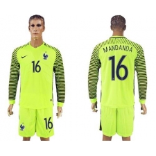 France #16 Mandanda Green Long Sleeves Goalkeeper Soccer Country Jersey