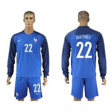 France #22 Mathieu Home Long Sleeves Soccer Country Jersey